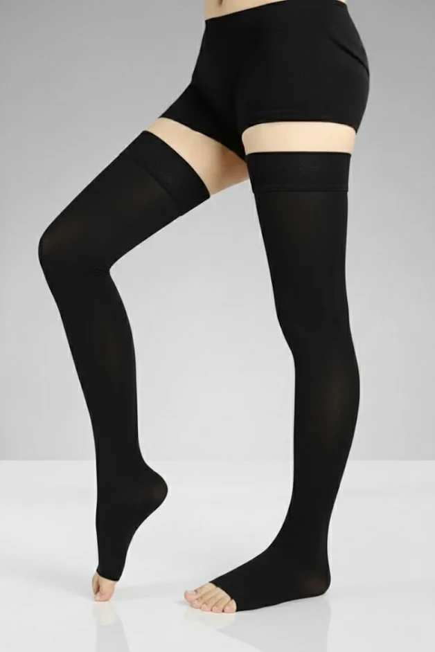 Black Thigh-High Compression Stockings - Image 3