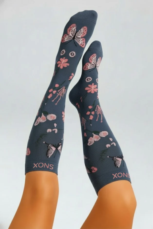 Flowers Navy Blue Compression Socks