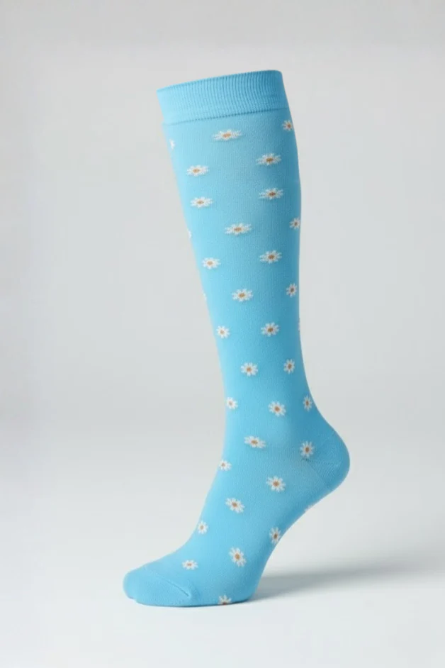 Daisy Flowers Blue Compression Socks - Image 2