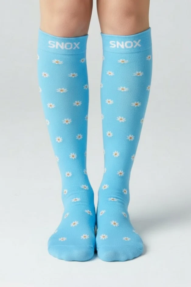 Daisy Flowers Blue Compression Socks - Image 5