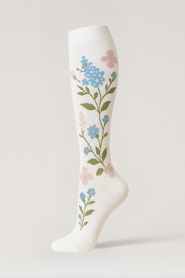 Flowers White Compression Socks - Image 2