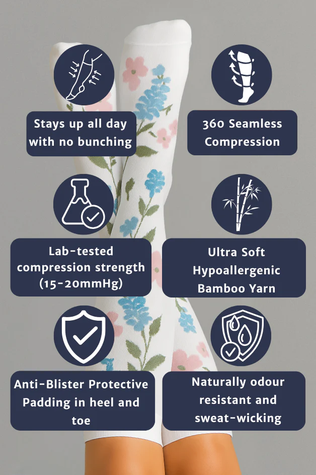 Flowers White Compression Socks - Image 3